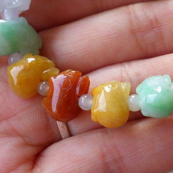 Certified 3 Color Natural A JADE Jadeite Pig Boar Beads Bangle Bracelet 发财猪手链 - Picture 3 of 8